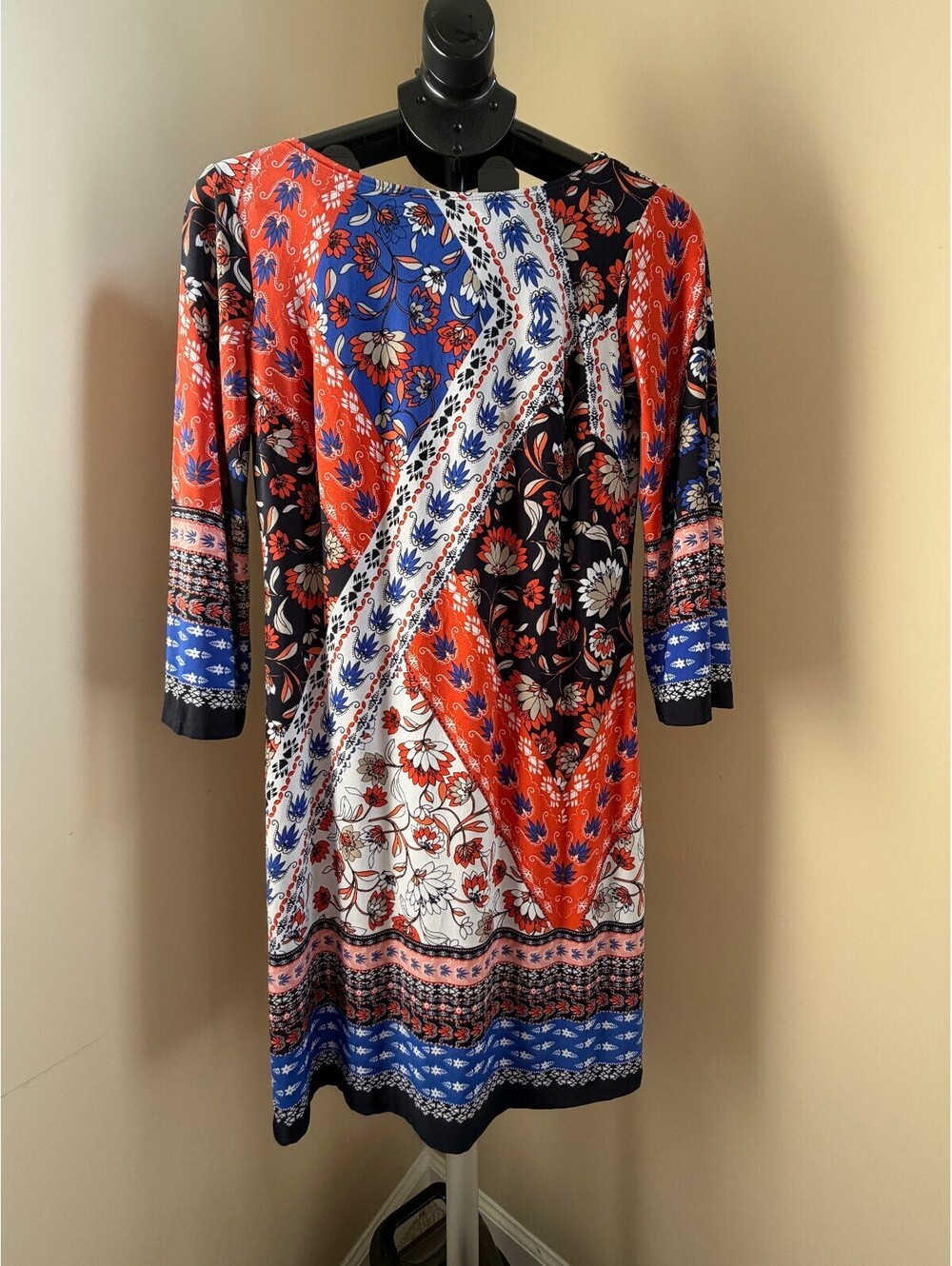 Enfocus Studios Women's Shift Dress 3/4 Sleeve Midi Floral Size 8 Multicolor